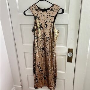 Black and Gold Sequin Sheath Dress